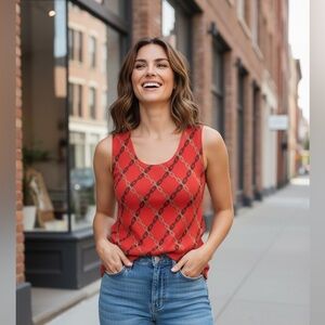 NWOT TALBOTS Orange Chain Link Print Tank Top | 100% Merino Wool Small